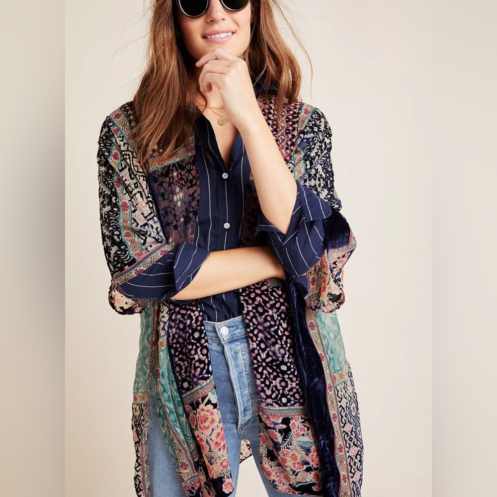 Akemi + Kin Frida Burnout Velvet Kimono Boho Floral Patchwork Festival Layer ASO